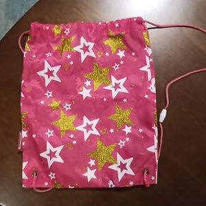 American Girl Pink & Gold Glitter Stars Drawstring Backpack Sz. 11 x 14